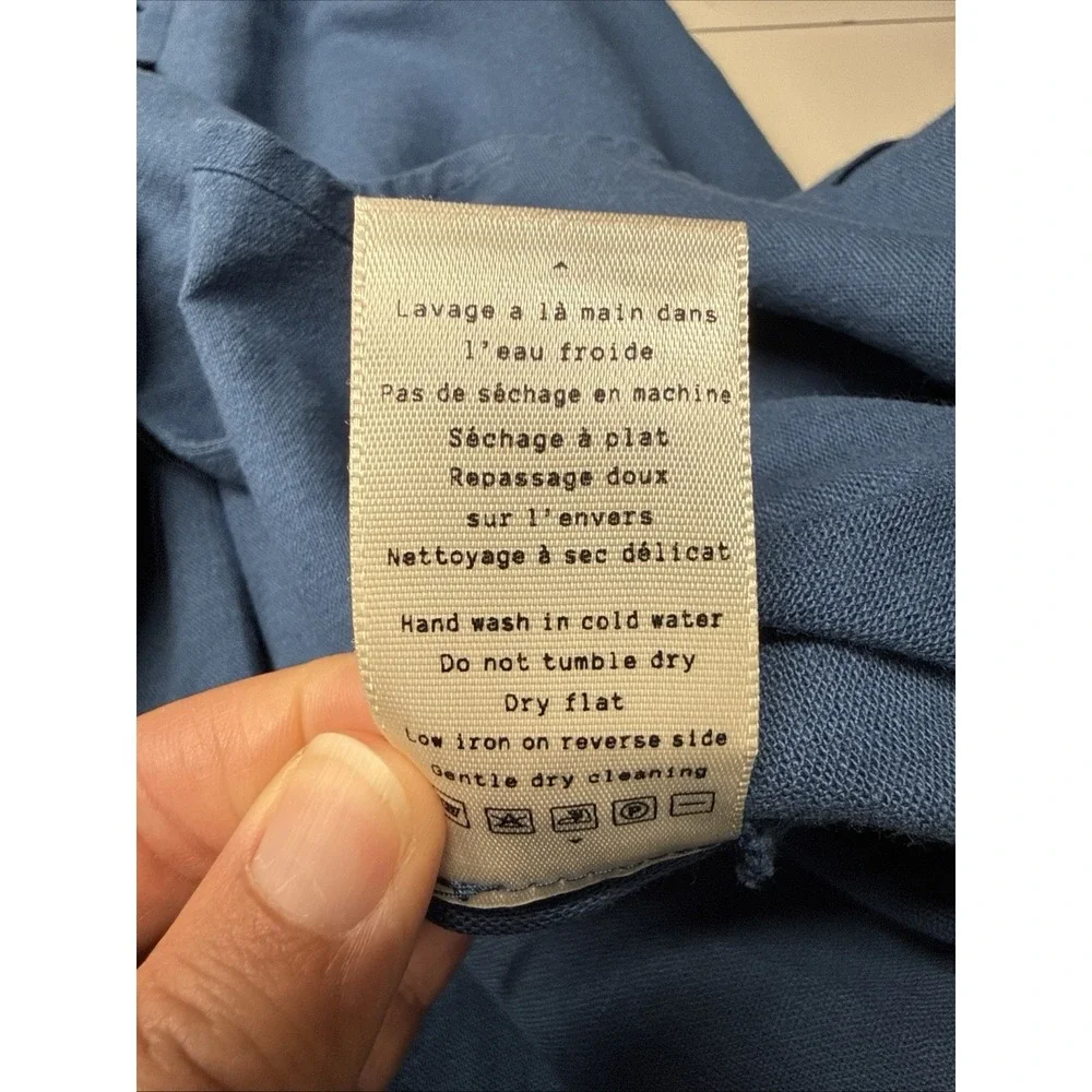 Gaala Paris Esther Midi Button Down Dress Sz 42 Blue Linen Cotton Blend Pockets